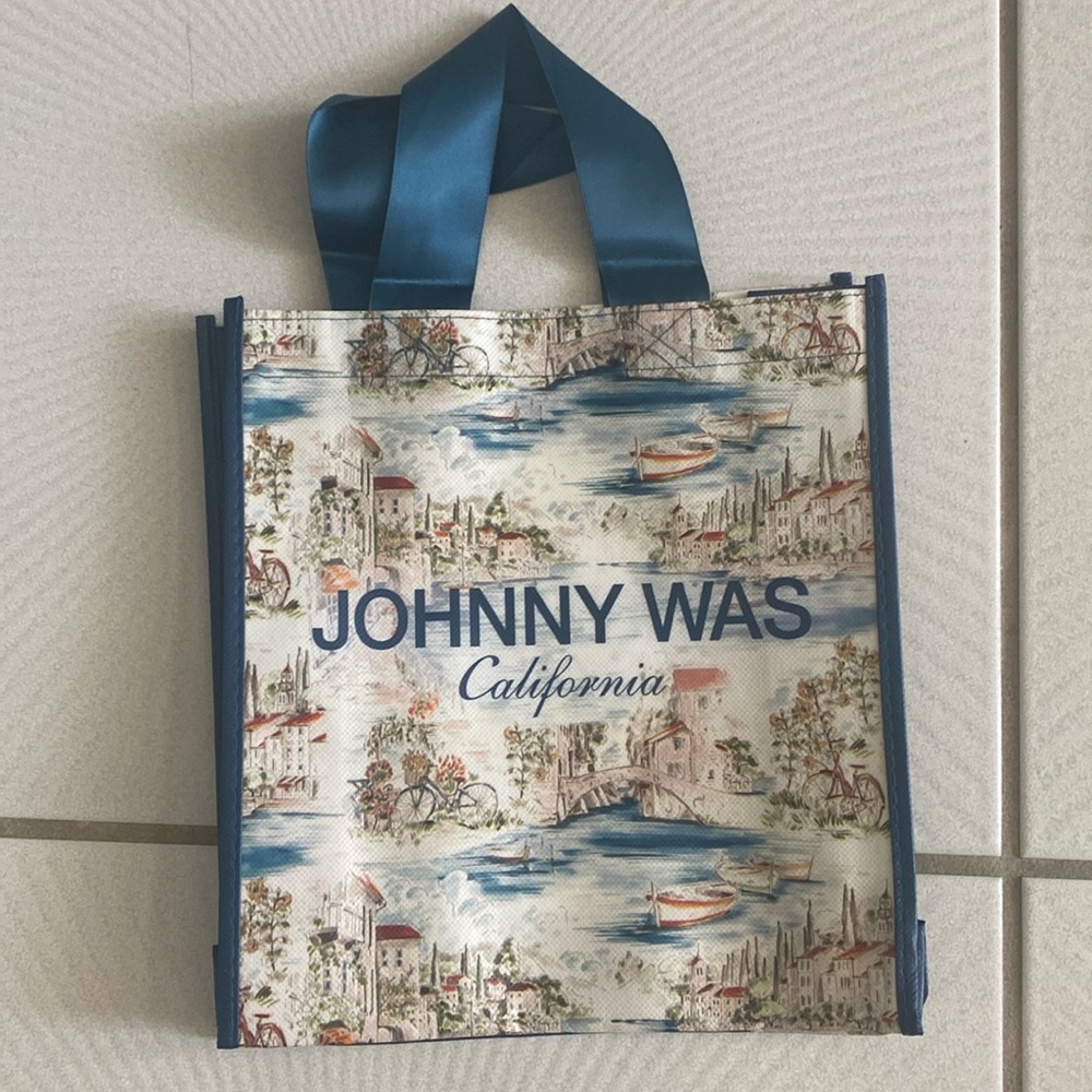 NWT Johnny Was small shopper tote bag. Canal row boat themed